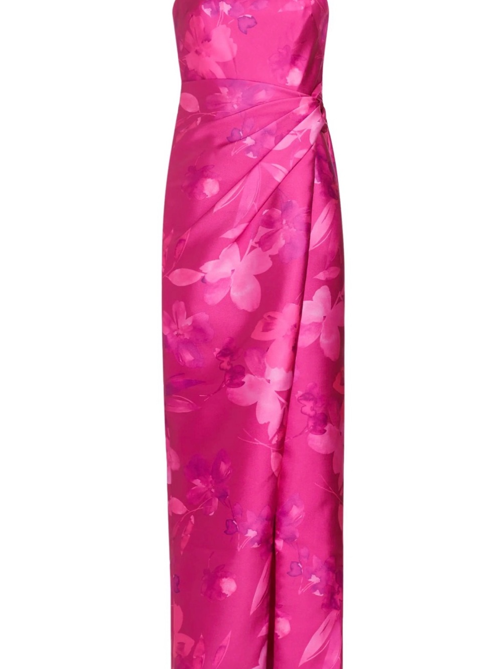 Monique Lhuillier Strapless Hot Pink Floral Evening Dress